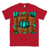 Red turquoise pumpkin plaid seamless pattern Classic Tee - BundleAndBundleShop