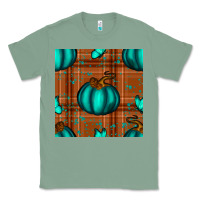 Sage turquoise pumpkin plaid seamless pattern Classic Tee - BundleAndBundleShop