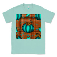 Seafoam turquoise pumpkin plaid seamless pattern Classic Tee - BundleAndBundleShop