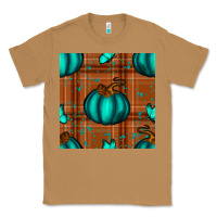 Toasted Coconut turquoise pumpkin plaid seamless pattern Classic Tee - BundleAndBundleShop