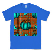 True Royal turquoise pumpkin plaid seamless pattern Classic Tee - BundleAndBundleShop