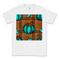 White turquoise pumpkin plaid seamless pattern Classic Tee - BundleAndBundleShop