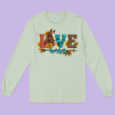 Love Horses  Leather Turquoise Leopard Long Sleeve Tee Designed By Artiststas