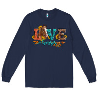 Navy love horses  leather turquoise leopard Long Sleeve Tee - Artiststas