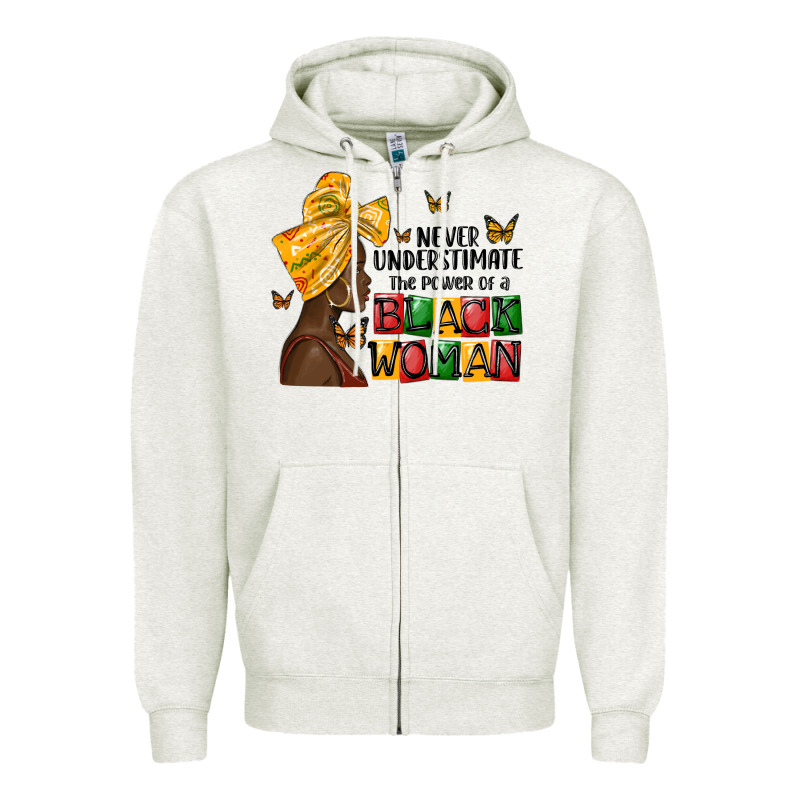 Never Understimate The Power Of A Black Woman Zipper Hoodie by MaliasSmallBusiness | Teevron