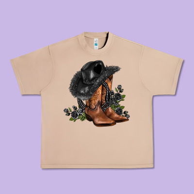 Black Cowgirl  And Roses Urban Heavy Tee Designed By Adodesignshop