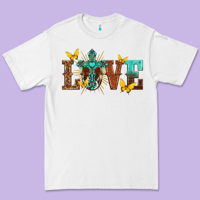 Premium Tee love with cross