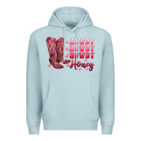 Blue Mist howdy howdy howdy honey with cowgirl boots Premium Hoodie - RanaPortraitStore