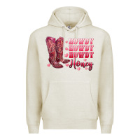Oatmeal Heather howdy howdy howdy honey with cowgirl boots Premium Hoodie - RanaPortraitStore