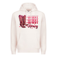 Pale Pink howdy howdy howdy honey with cowgirl boots Premium Hoodie - RanaPortraitStore