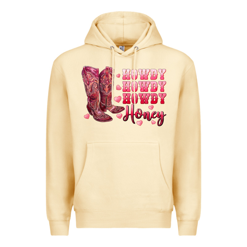 Howdy Howdy Howdy Honey With Cowgirl Boots Premium Hoodie by RanaPortraitStore | Teevron