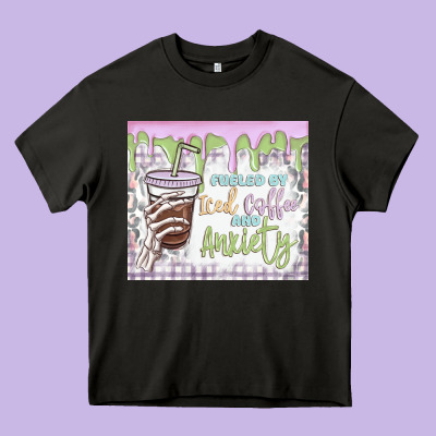 Fueled By Iced Coffee And Anxiety Heavy Core Tee Designed By Maliassmallbusiness