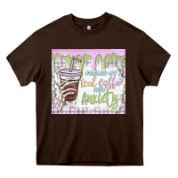 Chocolate Brown fueled by iced coffee and anxiety Heavy Core Tee - MaliasSmallBusiness