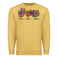 Antique Gold Peace Love Autism Premium Sweatshirt - BundleAndBundleShop