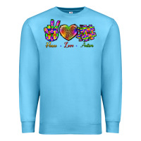 Ocean Blue Peace Love Autism Premium Sweatshirt - BundleAndBundleShop