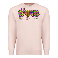 Pale Pink Peace Love Autism Premium Sweatshirt - BundleAndBundleShop