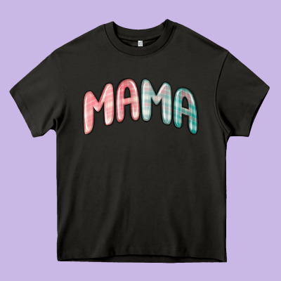 Mama Christmas Plaid Heavy Core Tee Designed By Maliassmallbusiness