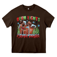 Chocolate Brown barn lights and silent nights Heavy Core Tee - MaliasSmallBusiness
