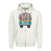 Oatmeal Heather truck with flowers malia Zipper Hoodie - MaliasSmallBusiness