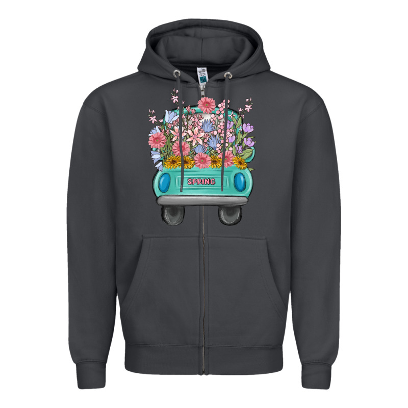Truck With Flowers Malia Zipper Hoodie by MaliasSmallBusiness | Teevron