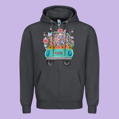 Truck With Flowers Malia Zipper Hoodie Designed By Maliassmallbusiness
