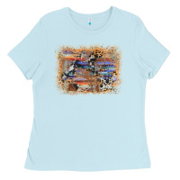 Baby Blue aztec leopard cowhide wood western background Ladies Tee - AdoDesignShop