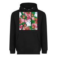 Black cute snowman and gift box with leopard seamless pattern bbs Heavyweight Hoodie - BundleAndBundleShop