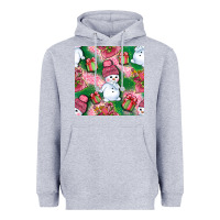 Heather Grey cute snowman and gift box with leopard seamless pattern bbs Heavyweight Hoodie - BundleAndBundleShop