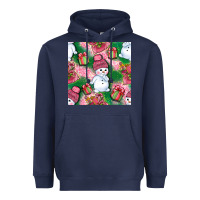 Navy cute snowman and gift box with leopard seamless pattern bbs Heavyweight Hoodie - BundleAndBundleShop