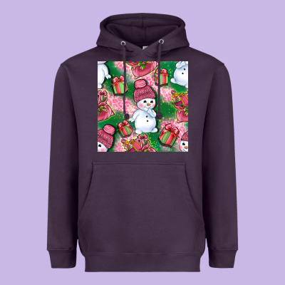 Cute Snowman And Gift Box With Leopard Seamless Pattern Bbs Heavyweight Hoodie Designed By Bundleandbundleshop