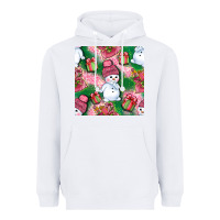 White cute snowman and gift box with leopard seamless pattern bbs Heavyweight Hoodie - BundleAndBundleShop
