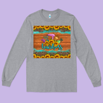 Hairboss 200z Skinny Sunflowers Leopard Hairdresser Long Sleeve Tee Designed By Artiststas