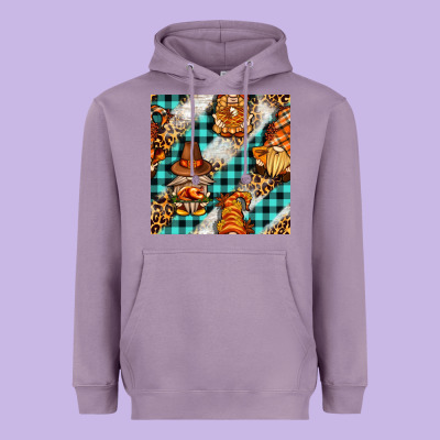 Thanksgiving Gnomies With Leopard And Tartan Seamless Pattern Bbs Heavyweight Hoodie Designed By Bundleandbundleshop