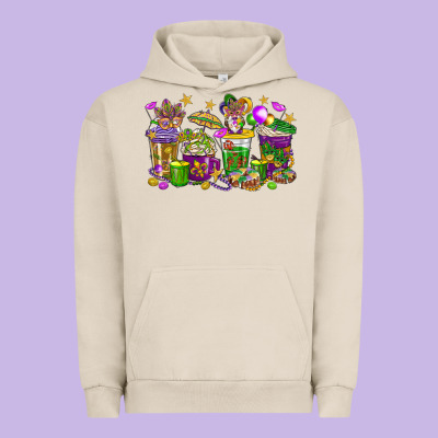 Mardi Gras Coffee Cups Urban Hoodie Designed By Howdyjamesfarm
