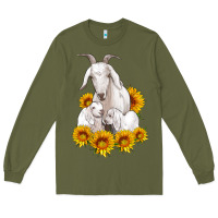 Army Green goat family with sunflowers Long Sleeve Tee - Artiststas