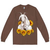Chestnut goat family with sunflowers Long Sleeve Tee - Artiststas