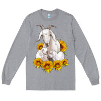 Heather Grey goat family with sunflowers Long Sleeve Tee - Artiststas
