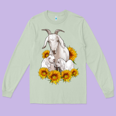 Goat Family With Sunflowers Long Sleeve Tee Designed By Artiststas