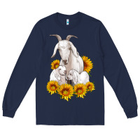 Navy goat family with sunflowers Long Sleeve Tee - Artiststas