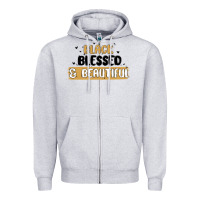 Heather Grey black blessed & beautiful Zipper Hoodie - MaliasSmallBusiness