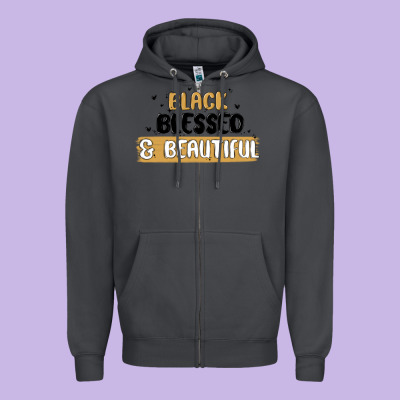 Black Blessed & Beautiful Zipper Hoodie Designed By Maliassmallbusiness