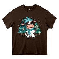 Chocolate Brown winter i'm udderly freezing baby cow Heavy Core Tee - MaliasSmallBusiness