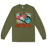 Army Green cowgirl hat flowers leopard and  leather Long Sleeve Tee - AdoDesignShop