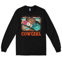 Black cowgirl hat flowers leopard and  leather Long Sleeve Tee - AdoDesignShop