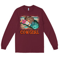 Burgundy cowgirl hat flowers leopard and  leather Long Sleeve Tee - AdoDesignShop