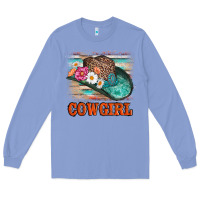 Colony Blue cowgirl hat flowers leopard and  leather Long Sleeve Tee - AdoDesignShop
