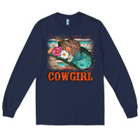 Navy cowgirl hat flowers leopard and  leather Long Sleeve Tee - AdoDesignShop