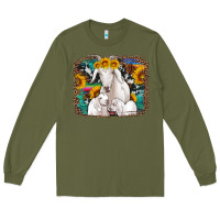 Army Green goat family with sunflowers western serape turquoise background Long Sleeve Tee - Artiststas