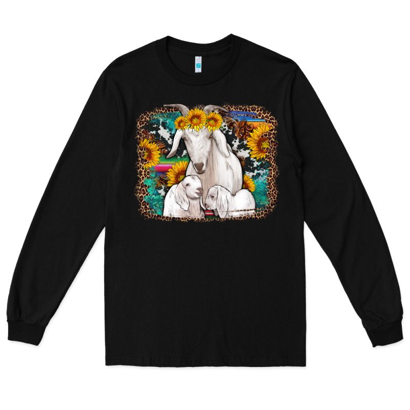 Goat Family With Sunflowers Western Serape Turquoise Background Long Sleeve Tee by Artiststas | Teevron