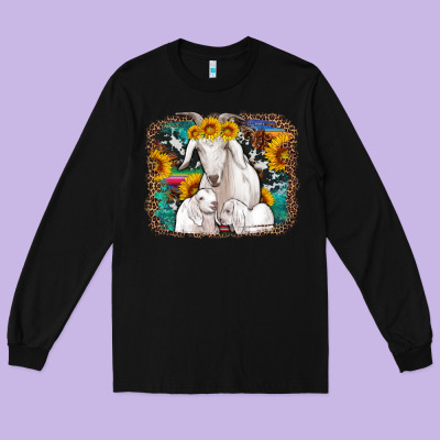Goat Family With Sunflowers Western Serape Turquoise Background Long Sleeve Tee Designed By Artiststas